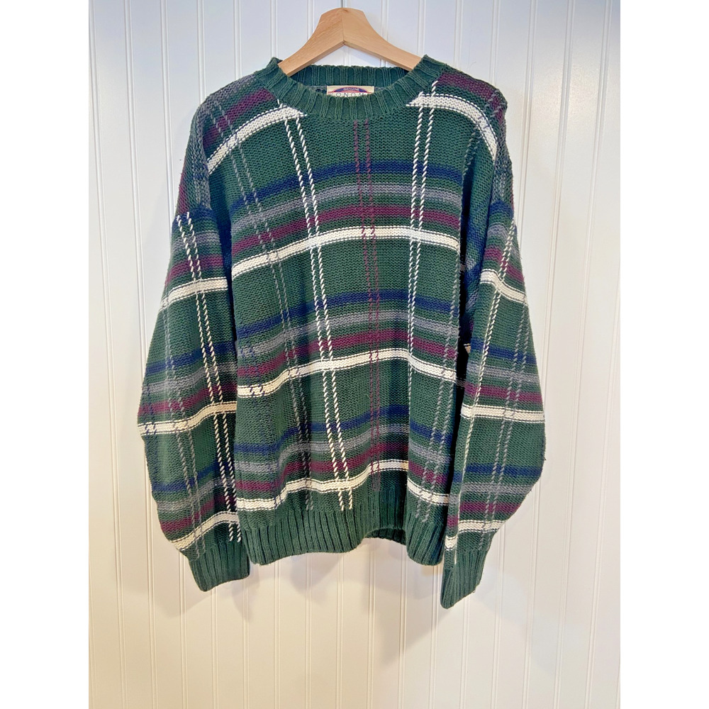 Vintage Sonoma Sweater Men's L Grandpa Plaid Pullover 90s Green Y2K Preppy